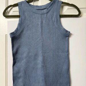 Aura tank top, L/XL, dusty blue round neck, sleeveless ribbed NWOT